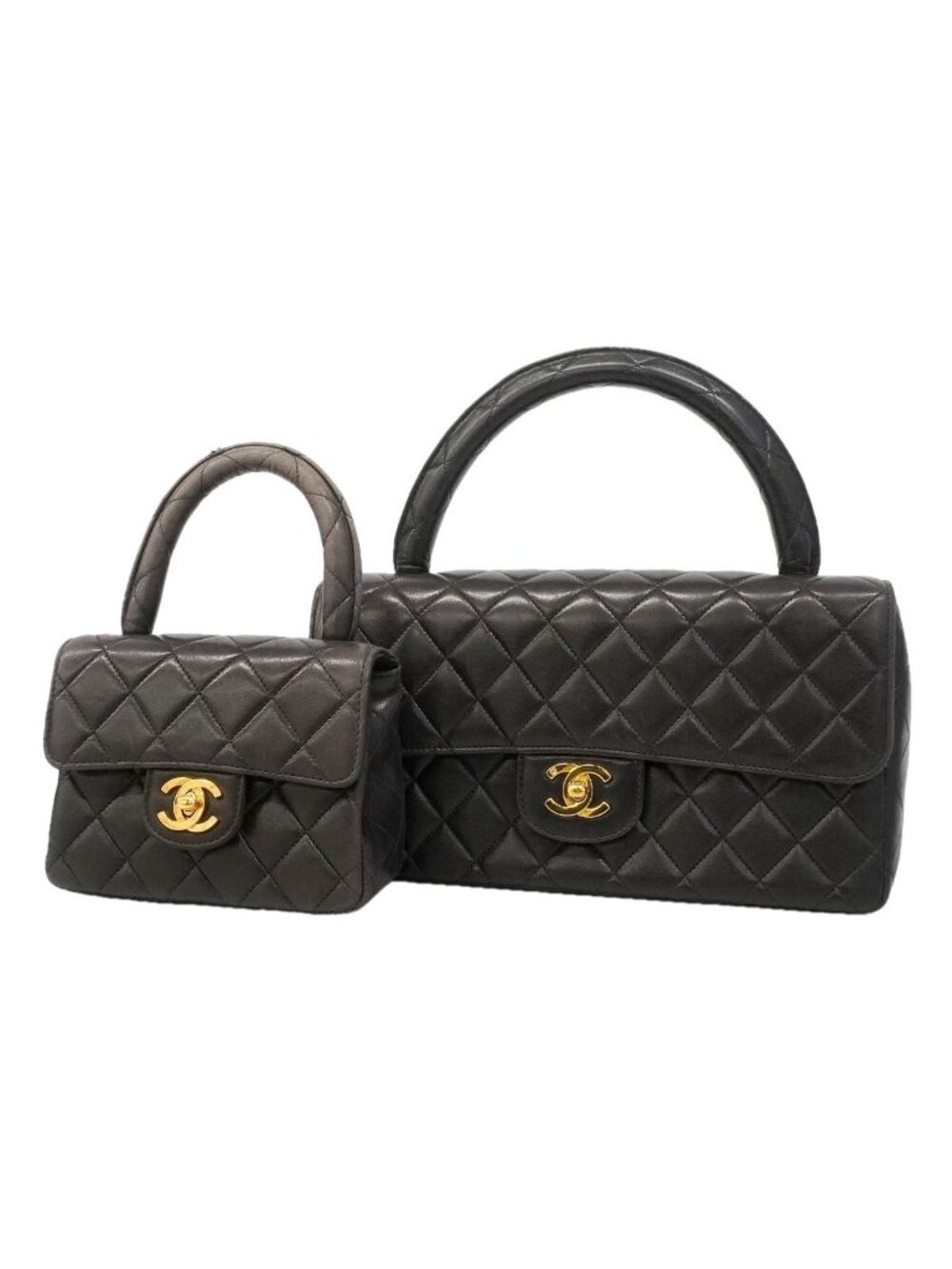 Chanel Handbag Quilted Family Bag Lambskin Black Gold